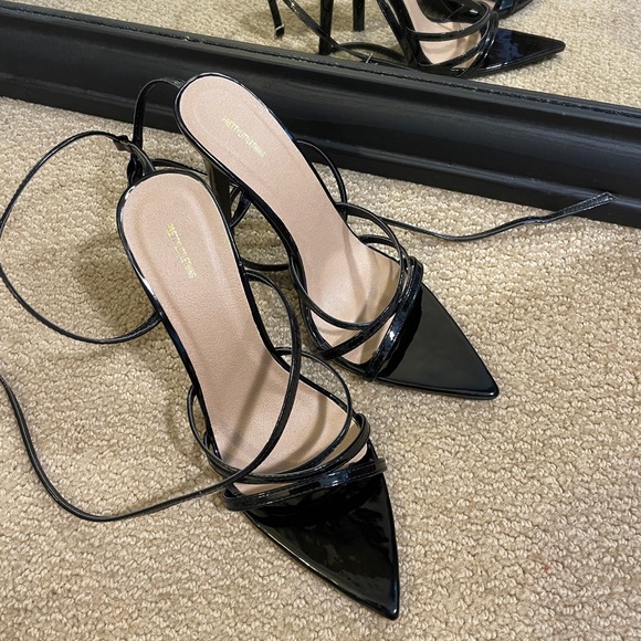 Black Patent Strappy Point Toe Heels - Picture 6 of 6
